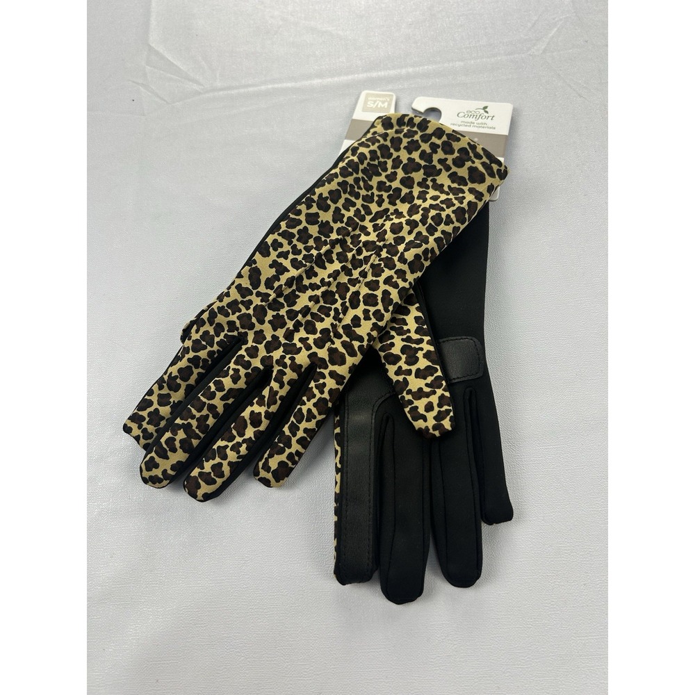 Isotoner Womens Small M Leopard Print SmartDri Touchscreen Gloves Black NWT